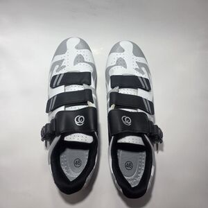 mens shoes size 12SD Cycling Shoes Men’s 46 White Black Road Bike Spin Shoes...